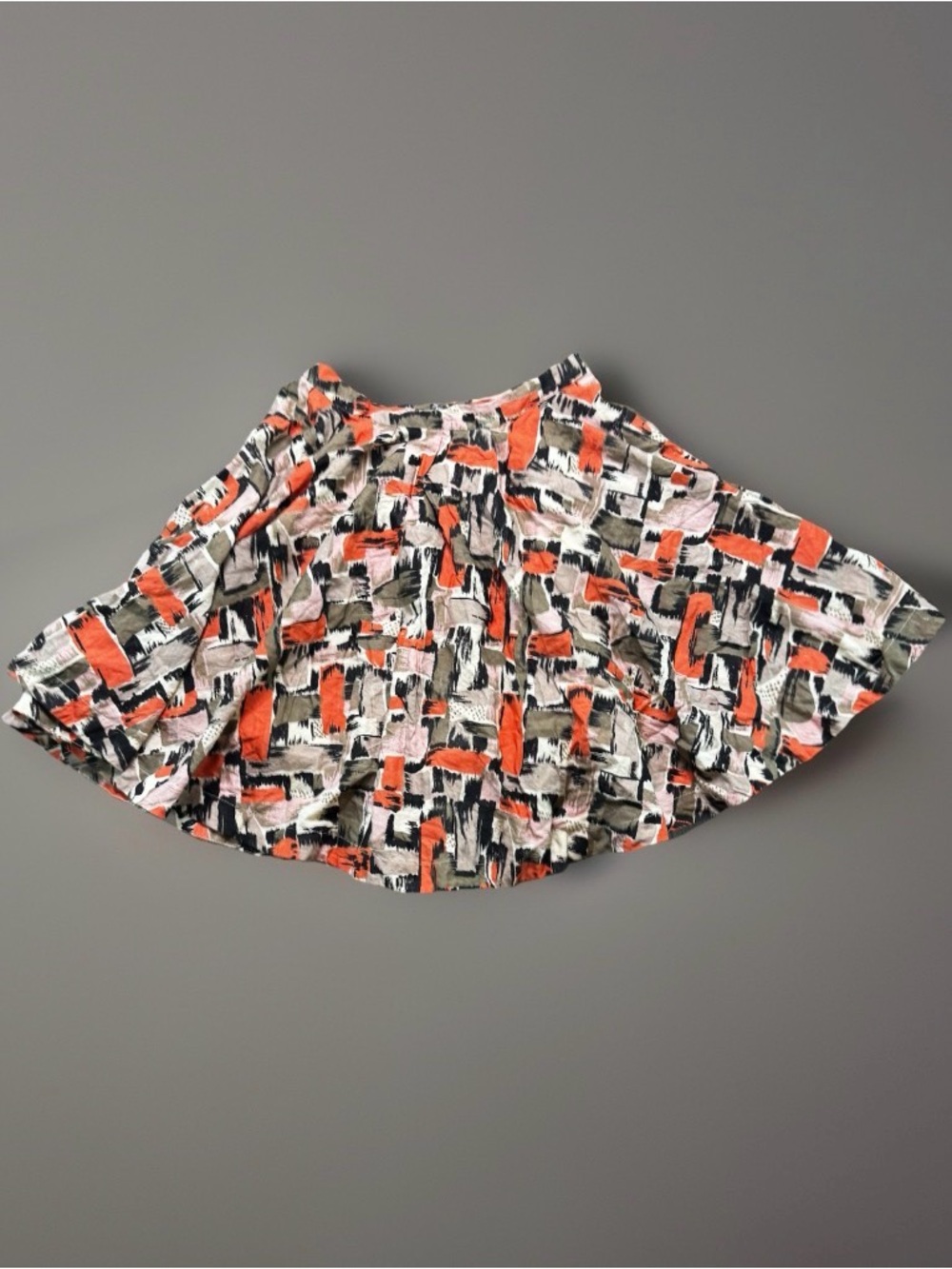 Retro Abstract Lil Anthropology Skirt Size 2 Midi Orange Olive Flare Pockets